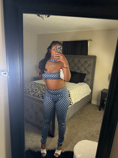 Navy Polka Dot + Pants Set
