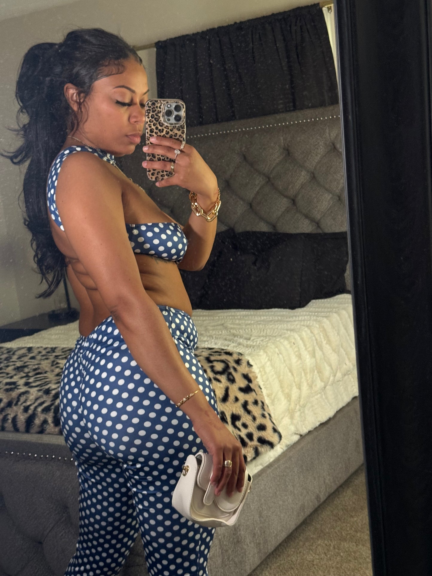 Navy Polka Dot + Pants Set