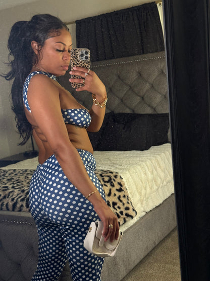 Navy Polka Dot + Pants Set